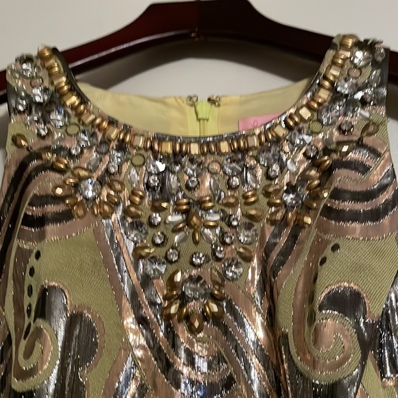 Lily Pulitzer pearl Dress Kelp Green Metallic Vintage Brocade - Picture 2 of 6